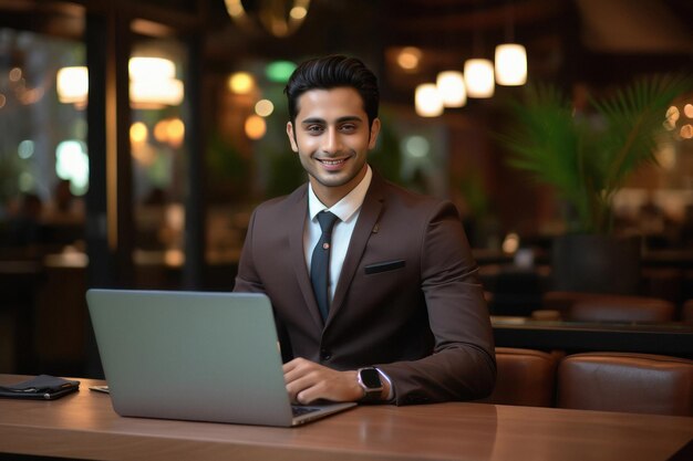 Young indian businessman using laptop