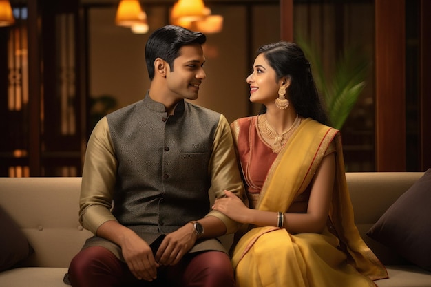 Young indian couple in traditional wear