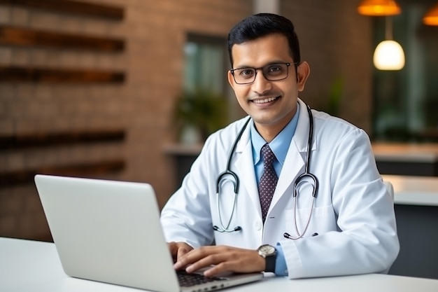 Young Indian Doctor in Office Generative AI