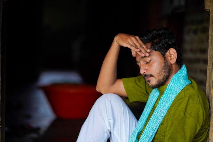 फोटो young indian farmer in depression and stress