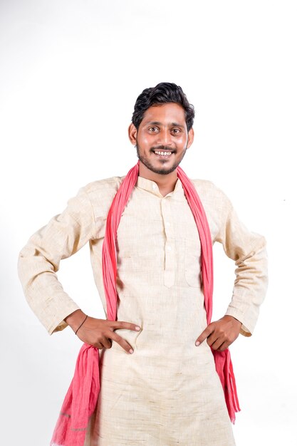 Photo young indian farmer on white background