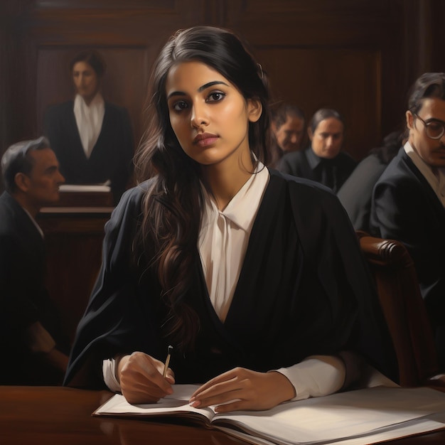 young indian girl as a lawyer in court room