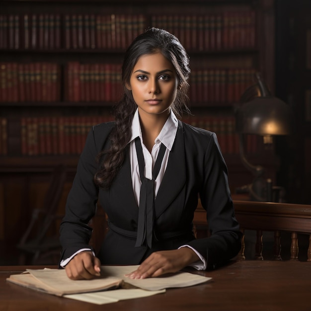 young indian girl as a lawyer in court room