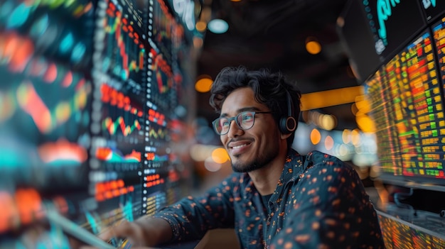 Young Indian Man Smiling at HighTech Workplace