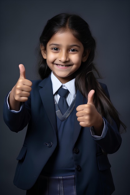 Young Indian School Girl Giving Thumbs Up Isolated on White