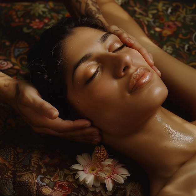 Молодая индийская женщина получает массаж лица в спа-салоне Концепция лечения красоты