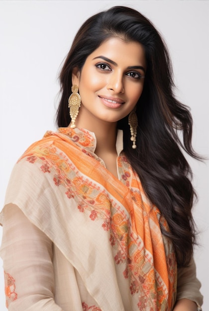 Young Indian woman portrait on white