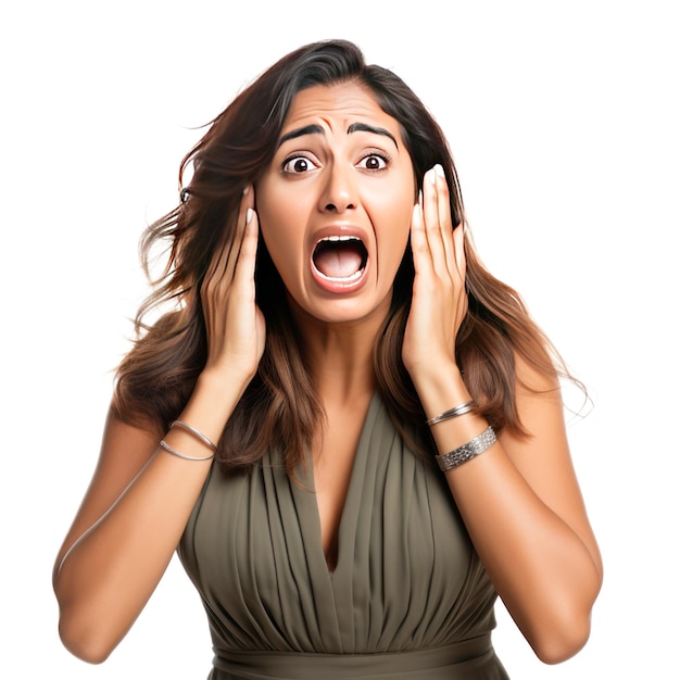 Photo young indian woman shocking and screaming on white background