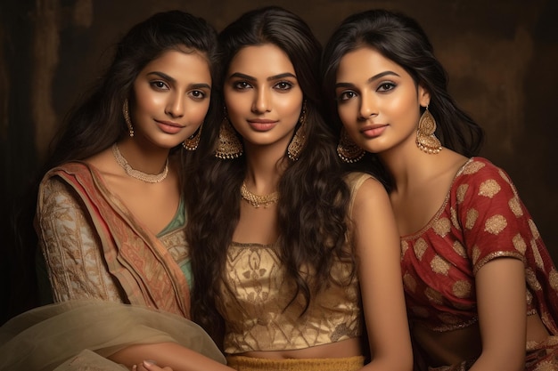 Young indian women group standing together