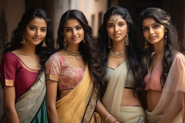 Young indian women group standing together