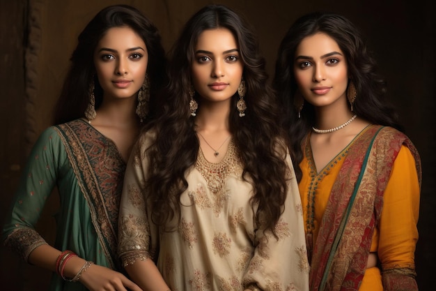 Young indian women group standing together