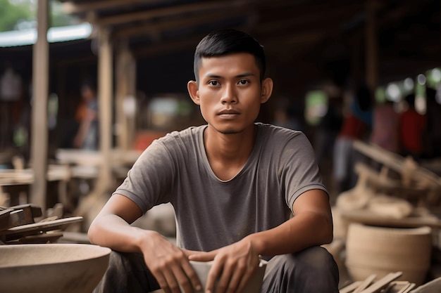 young Indonesian man work as labor