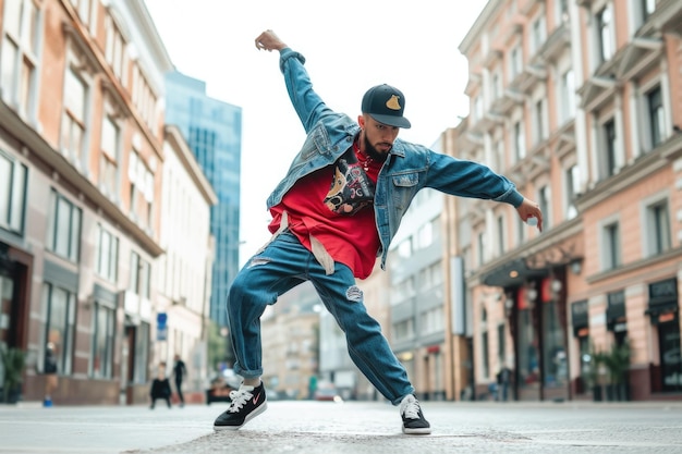 Фото Молодые межкультурные члены бой-бенда исполняют хип-хоп в городской обстановке