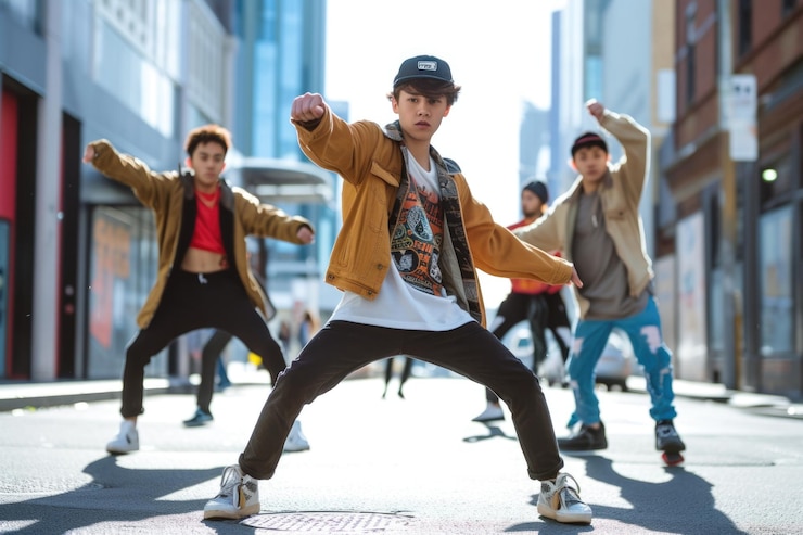 Photo 都市環境でヒップホップを演奏する若いインターカルチャルのボーイバンドメンバー