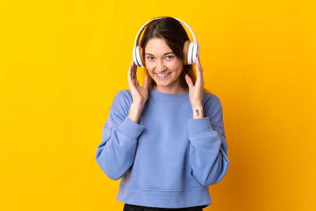 Young Ireland woman isolated listening music