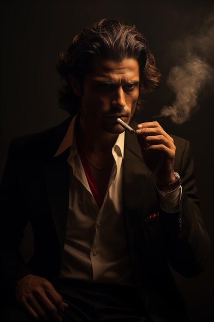 A young italian Mafia Don smoking his cigarette