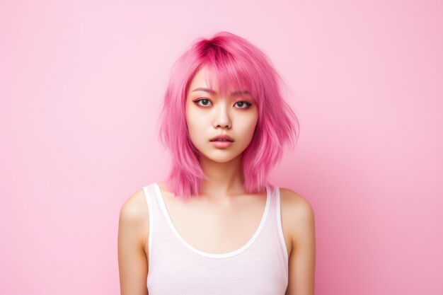 Photo young japanese pink haired woman on a clean background