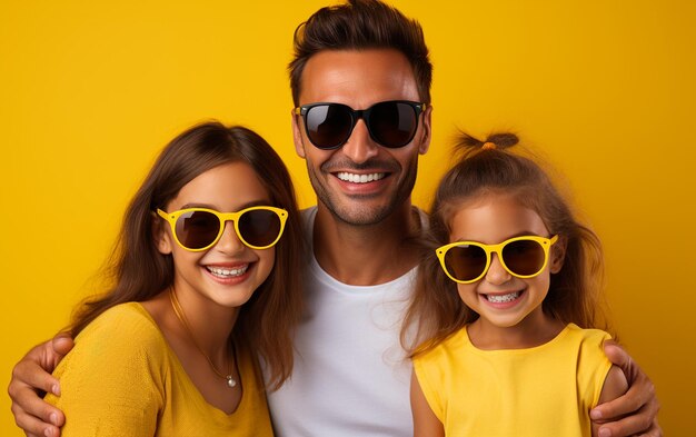 Young joyful parents with child daughter and son