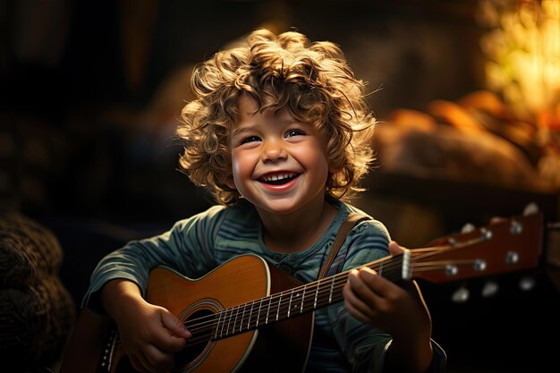 a young kid playing an guitar Generative ai