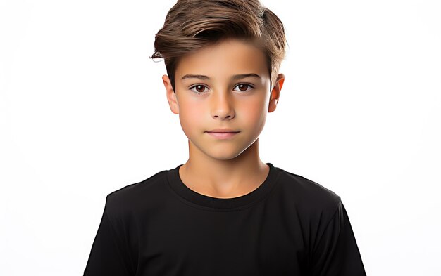 Photo young kid wearing fascinating black shirt isolated on white background