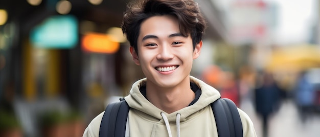 A young Korean man smiling happily and warmly Generative AI