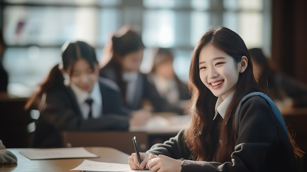 young korean student studying