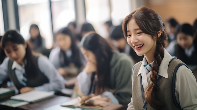 Photo young korean student studying