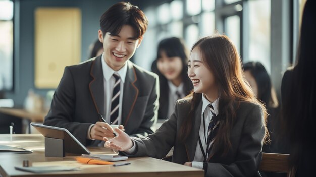 Photo young korean student studying