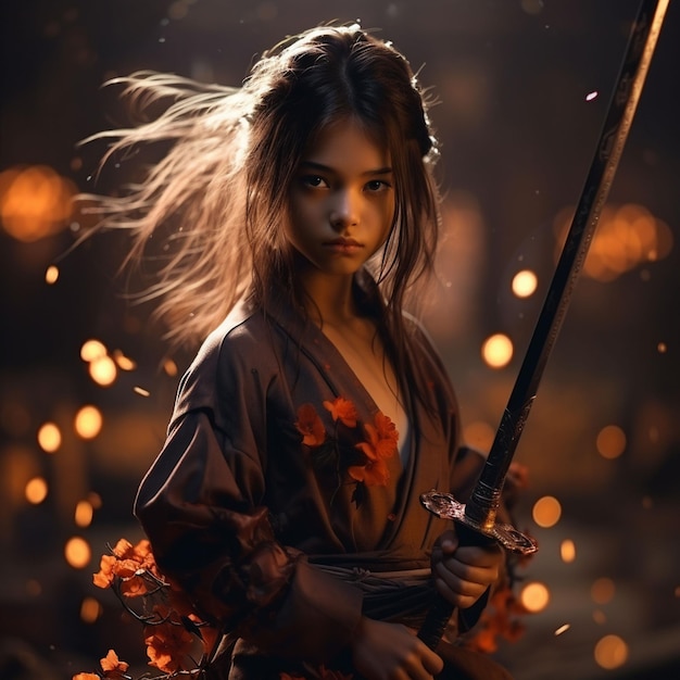 Young kunoichi girl samurai look