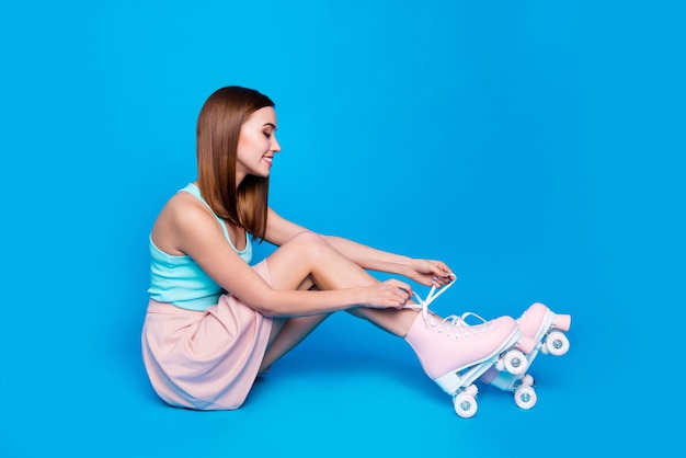 Young lady isolated on a blue background