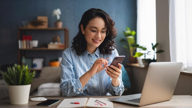 Young lady use cellphone order online shopping product and paying bills with banking app with trans