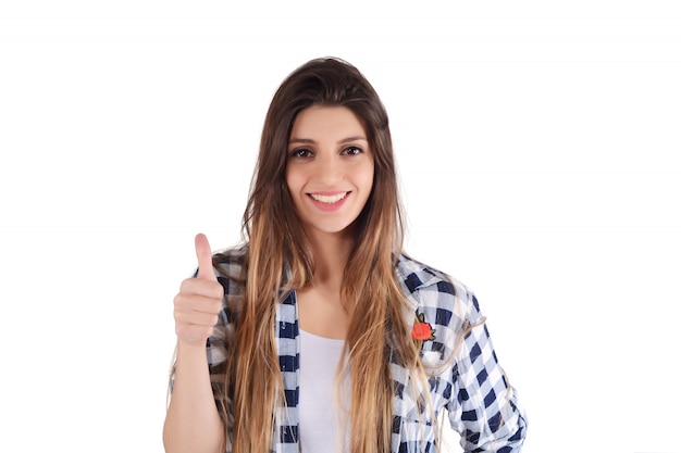 Young latin woman giving thumbs up