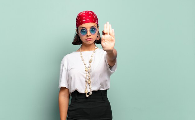 Young latin woman looking serious