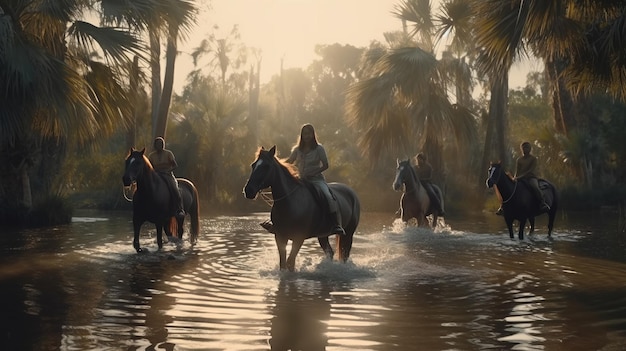 Young latin woman riding a horse with the green mountains surrounding her