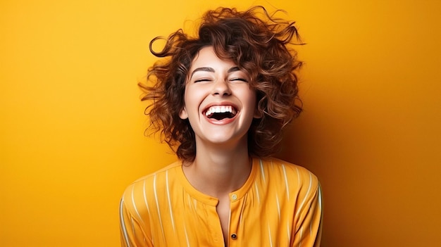 Young laughing woman with funny facial expressions