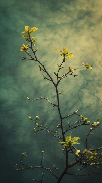 Young leaves budding on a slender branch