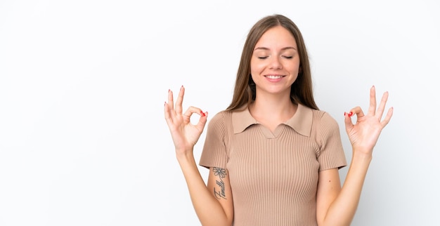 Young Lithuanian woman isolated on white background in zen pose