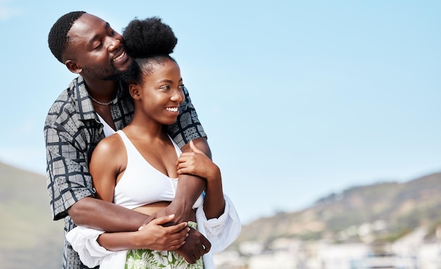 Premium Photo  Young love and black couple on beach hug while