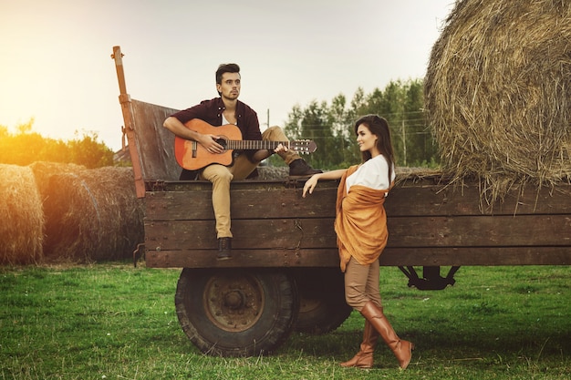 Young lovely couple at the village