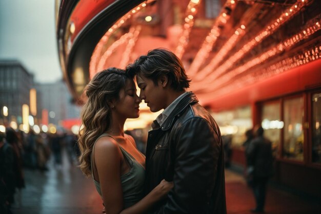 Young lovers kissing in a beautiful sunset Valentines Day