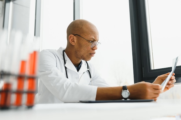 Young male african doctor in hospital