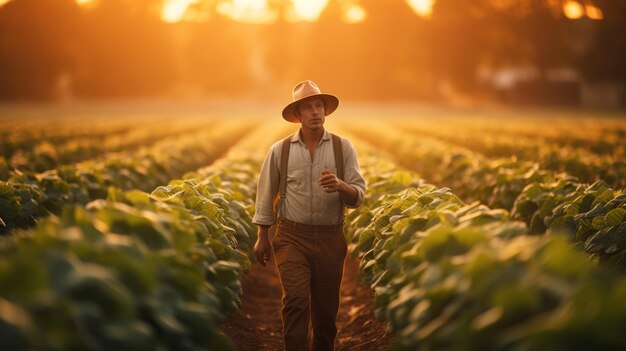 Молодой агроном-фермер на табачном поле