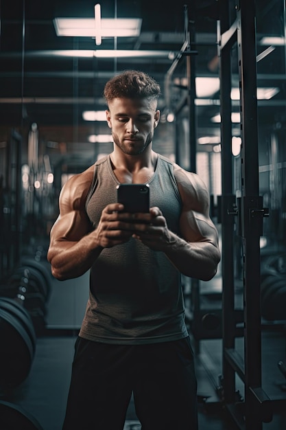 Photo young male athlete taking a selfie in cinematic gym setting