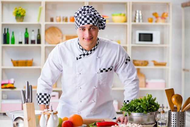 Young male cook working in the kitchen