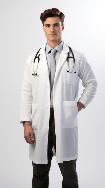 Photo young male doctor posing against white background