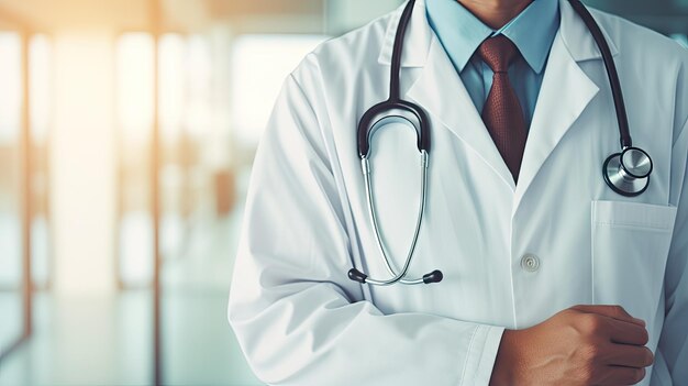 Young male doctor in a white coat and stethoscope