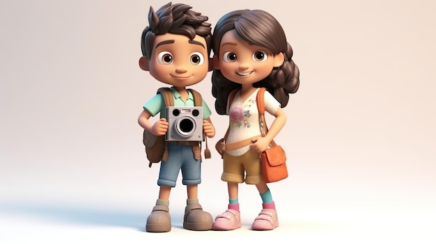 Young male and female tourist 3D render style AI Generated