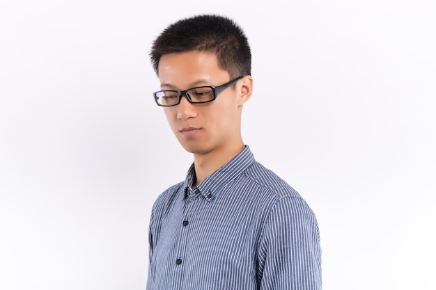 Young male in front of white background