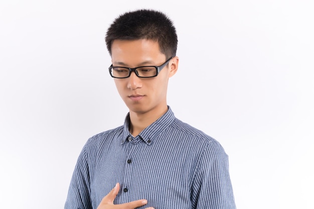 Young male in front of white background