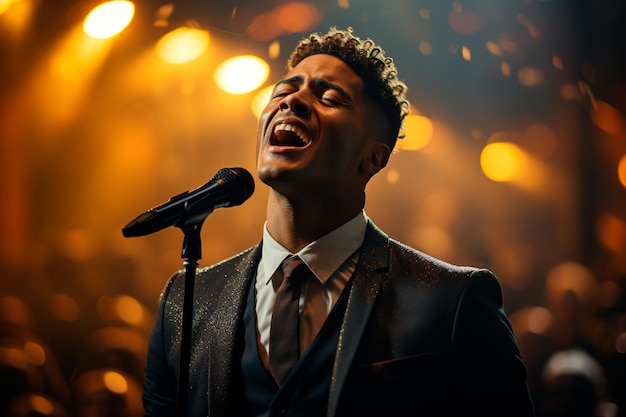 young male gospel singer singing with microphone